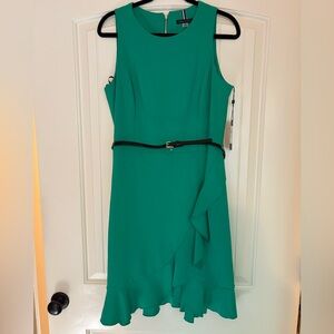 NWT Tommy Hilfiger Green Sleeveless Ruffle Hem Dress in 10